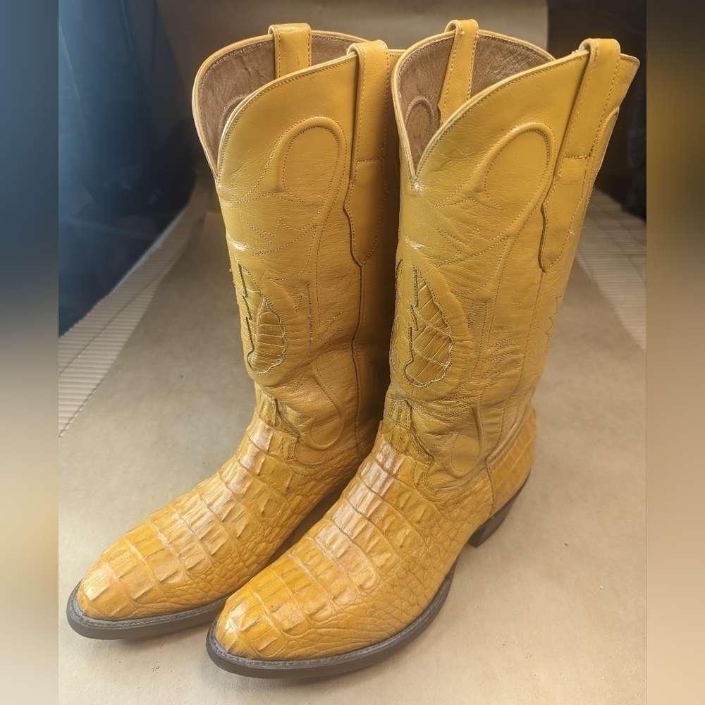 Cowtown Boots Men's Size 8.5d Gold Exotic Genuine Alligator Western Cowboy Boots